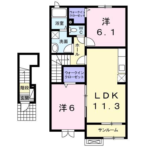 ヌーベルカクマンB(2LDK/2階)の間取り写真