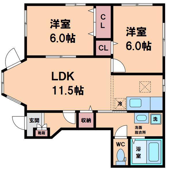 シュクセ・ベージョB棟(2LDK/1階)の間取り写真