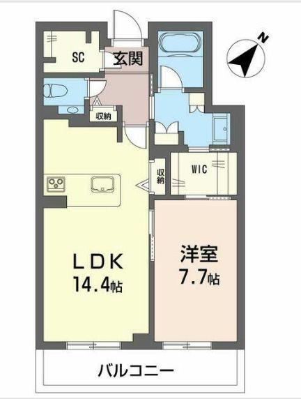 ウィズプラス浦和美園ウエストD棟(1LDK/2階)の間取り写真