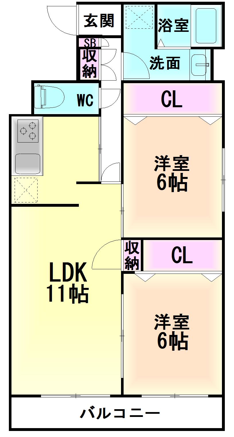 メゾンドクール(2LDK/3階)の間取り写真
