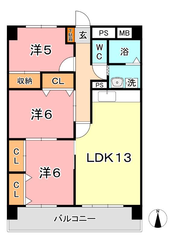 厚生町クラウンズマンション(3LDK/10階)の間取り写真