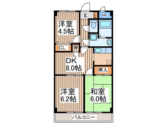 ヴェルデステージ南林間(3DK/2階)の間取り写真