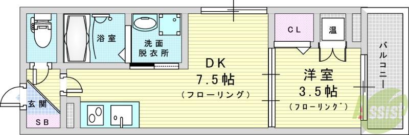 BUZZ神崎川(1LDK/2階)の間取り写真