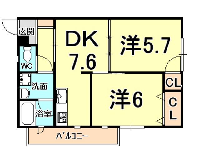 YAO.RE甲子園(2DK/3階)の間取り写真
