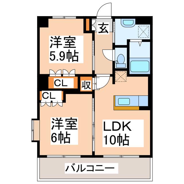 グランディール島崎(2LDK/1階)の間取り写真