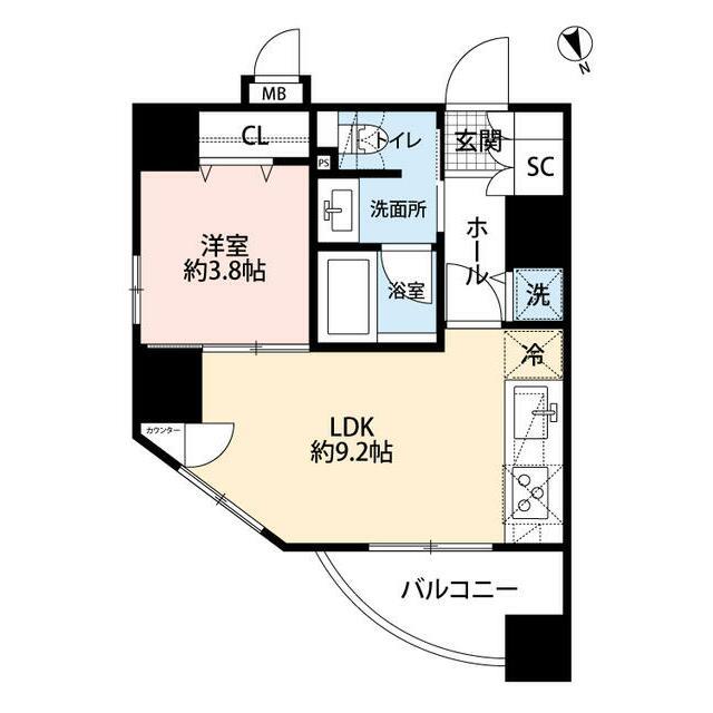 パレソレイユ AKIBA イースト 部屋番号1003(1LDK/10階)の間取り写真