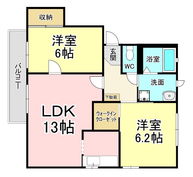 ハイツ四季の里A棟(2LDK/2階)の間取り写真