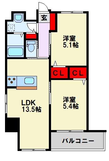 MDIフォレストガーデン三ヶ森(2LDK/6階)の間取り写真