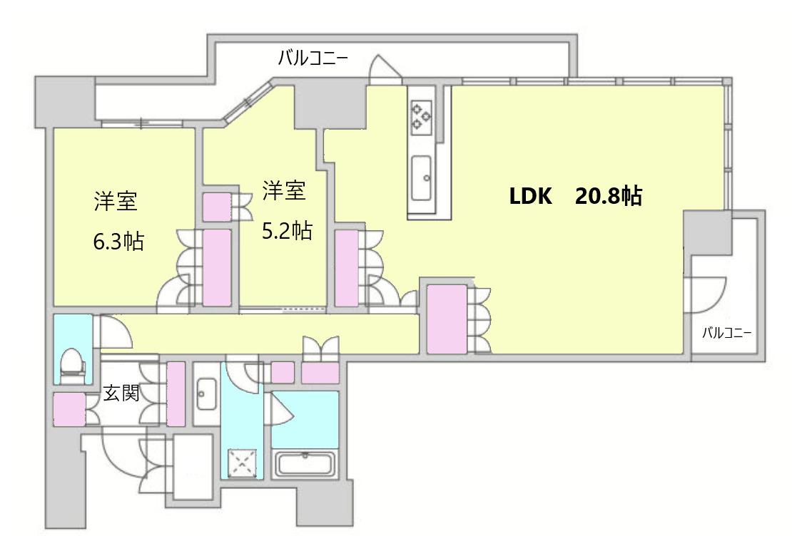北浜ミッドタワー(2LDK/15階)の間取り写真