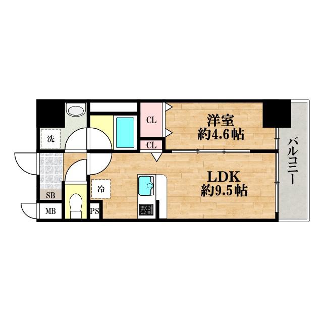FUKU島之内(1LDK/9階)の間取り写真