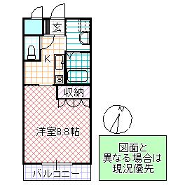 アーバン・ヒルズ(1K/1階)の間取り写真