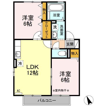 サニーハイツ田園 A棟(2LDK/2階)の間取り写真