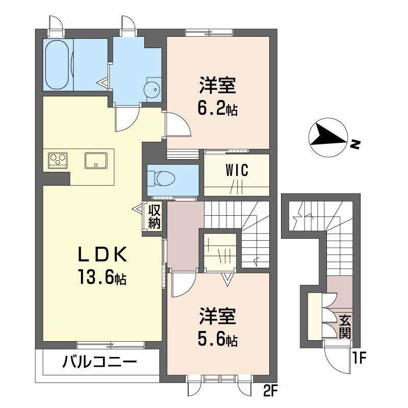 サリアンコート川田(2LDK/2階)の間取り写真