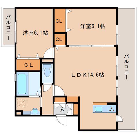 コーポ大安寺II(2LDK/3階)の間取り写真