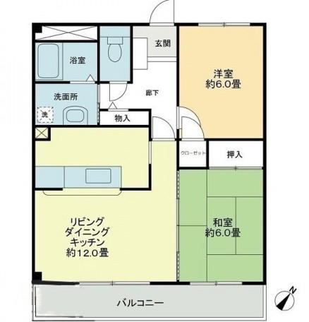 フォブールQUA(2LDK/1階)の間取り写真