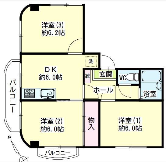 加藤デンタルビル(3DK/5階)の間取り写真