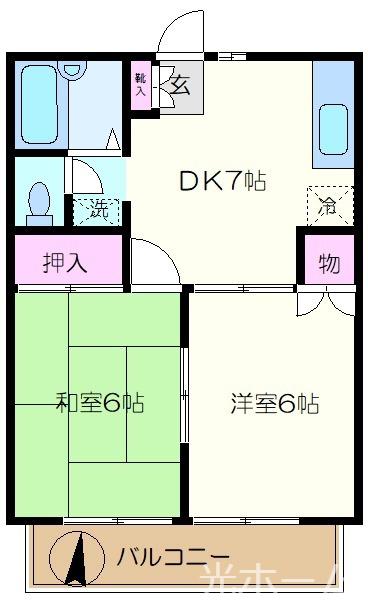 メイプルウッドB棟(2DK/2階)の間取り写真