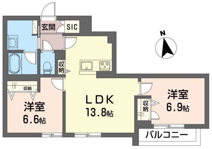 ソルテ津田沼(2LDK/3階)の間取り写真