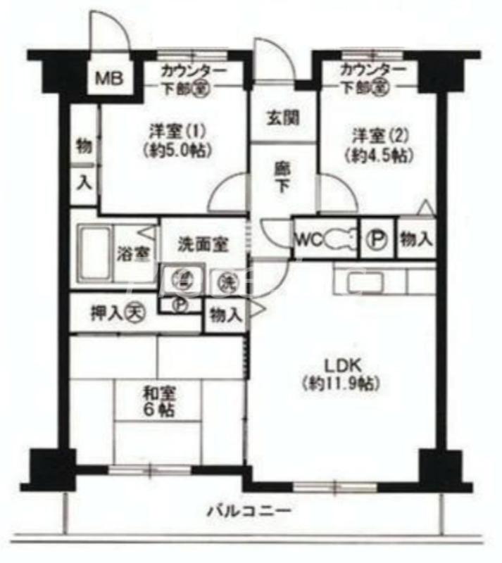 ラ・ピエール城東(2LDK/2階)の間取り写真