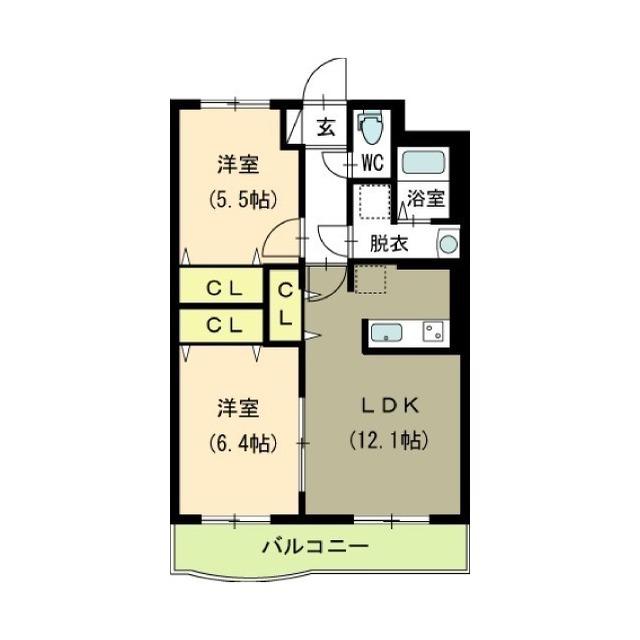 シャルマン(2LDK/3階)の間取り写真