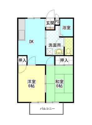 コーポ卯の里A(2DK/2階)の間取り写真
