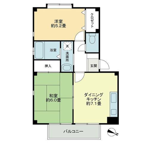 カーザ・クオーレ(2DK/2階)の間取り写真