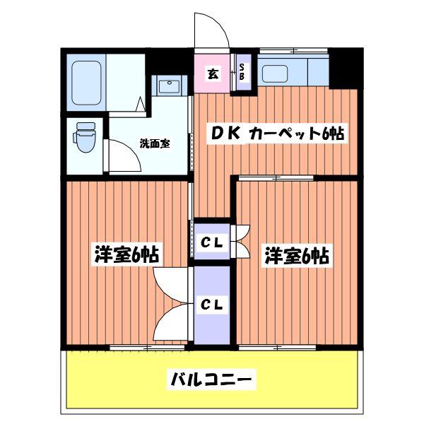 ハイツ塙(2DK/2階)の間取り写真