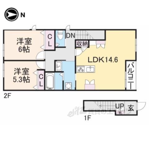 SORANA桂(2LDK/2階)の間取り写真