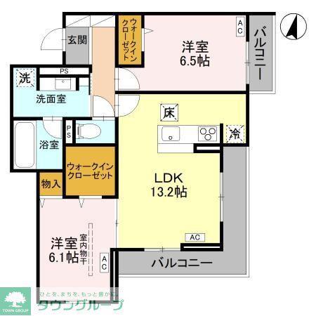 ウエストスクエア(2LDK/1階)の間取り写真
