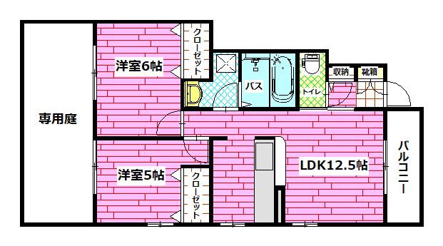 ディアコートA棟(2LDK/1階)の間取り写真