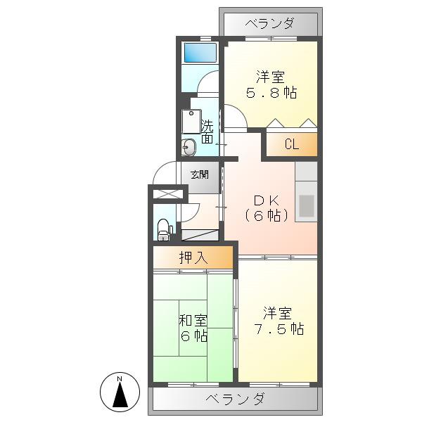 グラシア(3DK/2階)の間取り写真