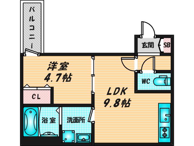 CASA友井(1LDK/2階)の間取り写真