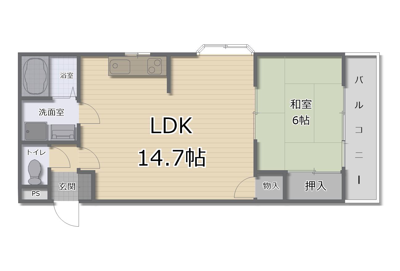 中谷マンション(1LDK/3階)の間取り写真
