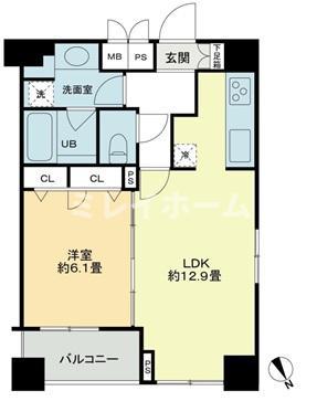 クロスレジデンス蒲田(1LDK/12階)の間取り写真