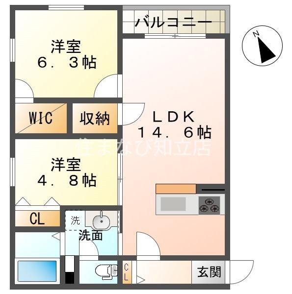 アルモニー東刈谷テラス(2LDK/1階)の間取り写真