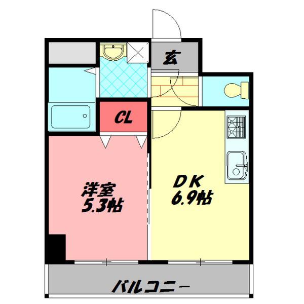 グランビア河原(1DK/4階)の間取り写真
