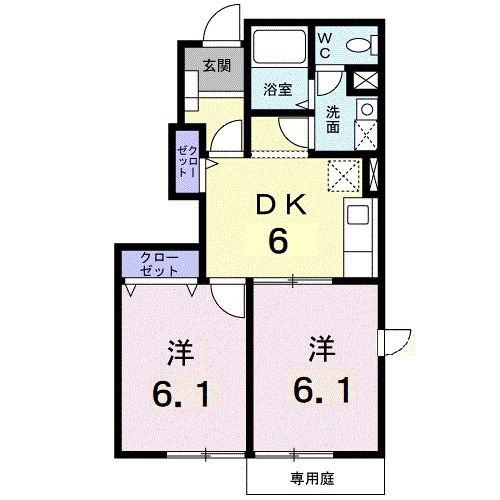 リバーサイド・ドリームV(2DK/1階)の間取り写真