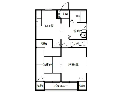 パーシモンヴィラ(2K/1階)の間取り写真