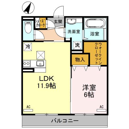 アンジュール B(1LDK/2階)の間取り写真