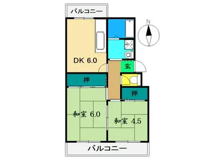 市川マンション I(2DK/2階)の間取り写真