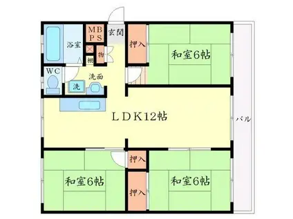 ライオンズマンション箕面(3LDK/5階)の間取り写真