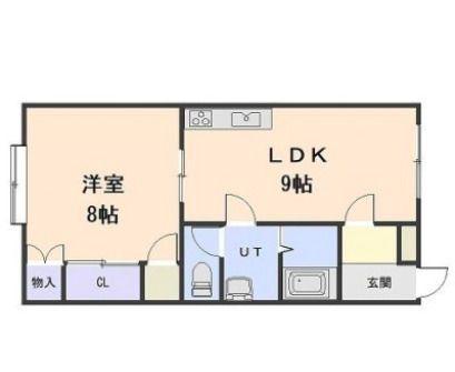 ロイヤルガーデンB(1DK/2階)の間取り写真