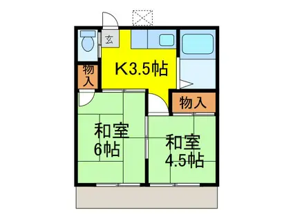錦荘A(2K/2階)の間取り写真