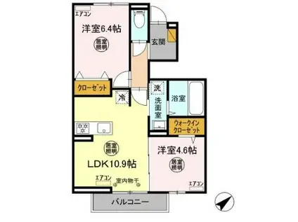 テラス丘の上C(2LDK/1階)の間取り写真