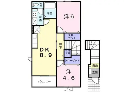 サニーハウスII(2DK/2階)の間取り写真