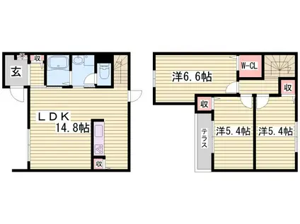 フルール・ド・スリジェB棟(3LDK/1階)の間取り写真