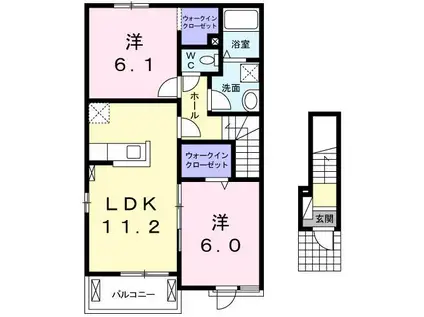 メロウ・リーフB(2LDK/2階)の間取り写真