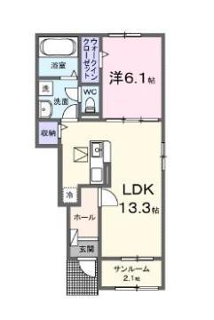ルーファス(1LDK/1階)の間取り写真