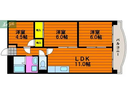 第三北村マンション(3LDK/3階)の間取り写真