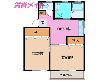 コーポ中川(2DK/2階)の間取り写真